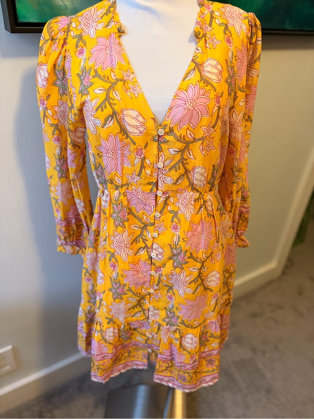 Velvet by Graham & Spencer Yellow Pink Floral Dress - Picture 2 of 7
